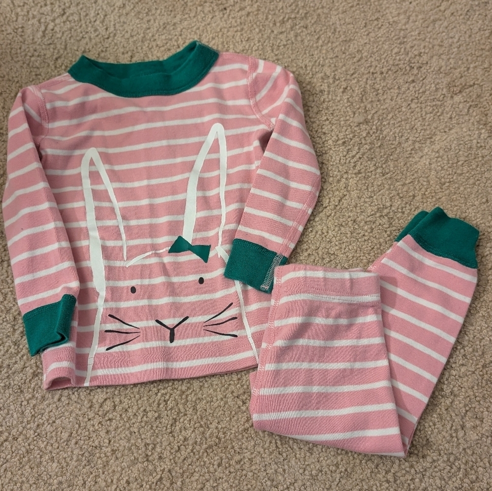 Hanna Andersson Easter Bunny Pink, White & Green Pajama Set Size 2T